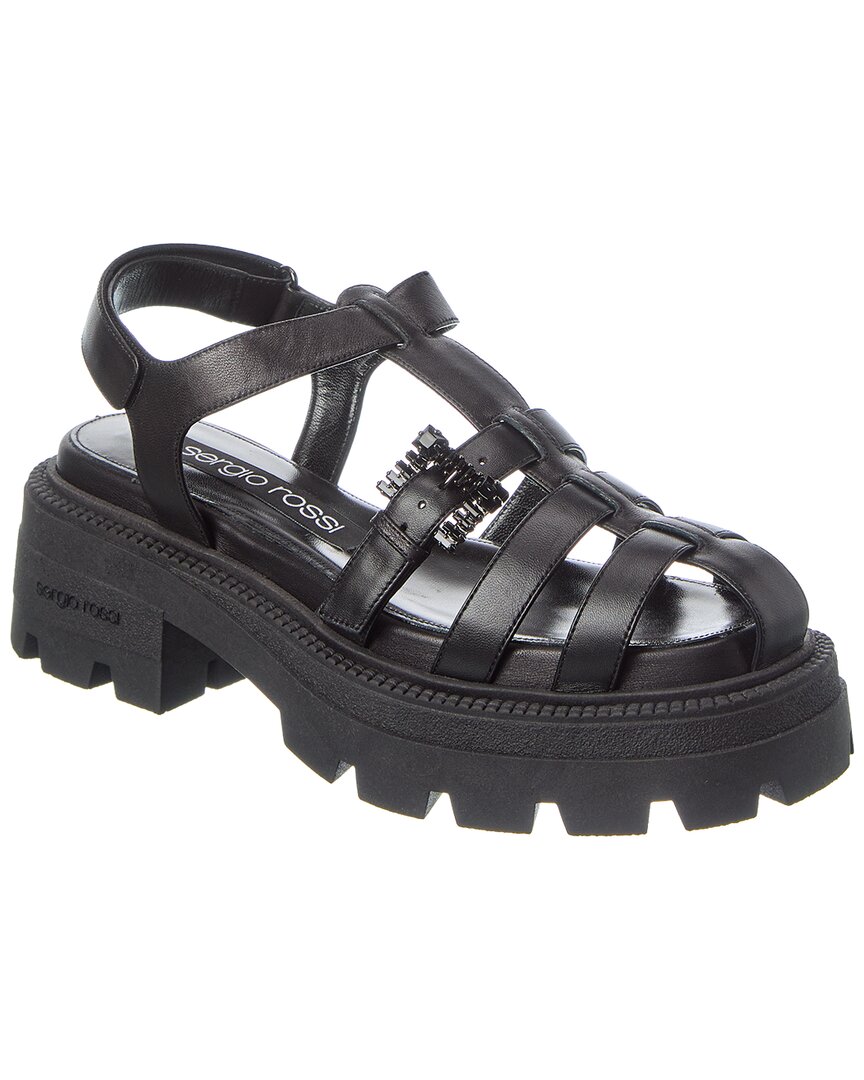 Sergio Rossi | Womens | Twenty Buckle Leather Sandal | Black