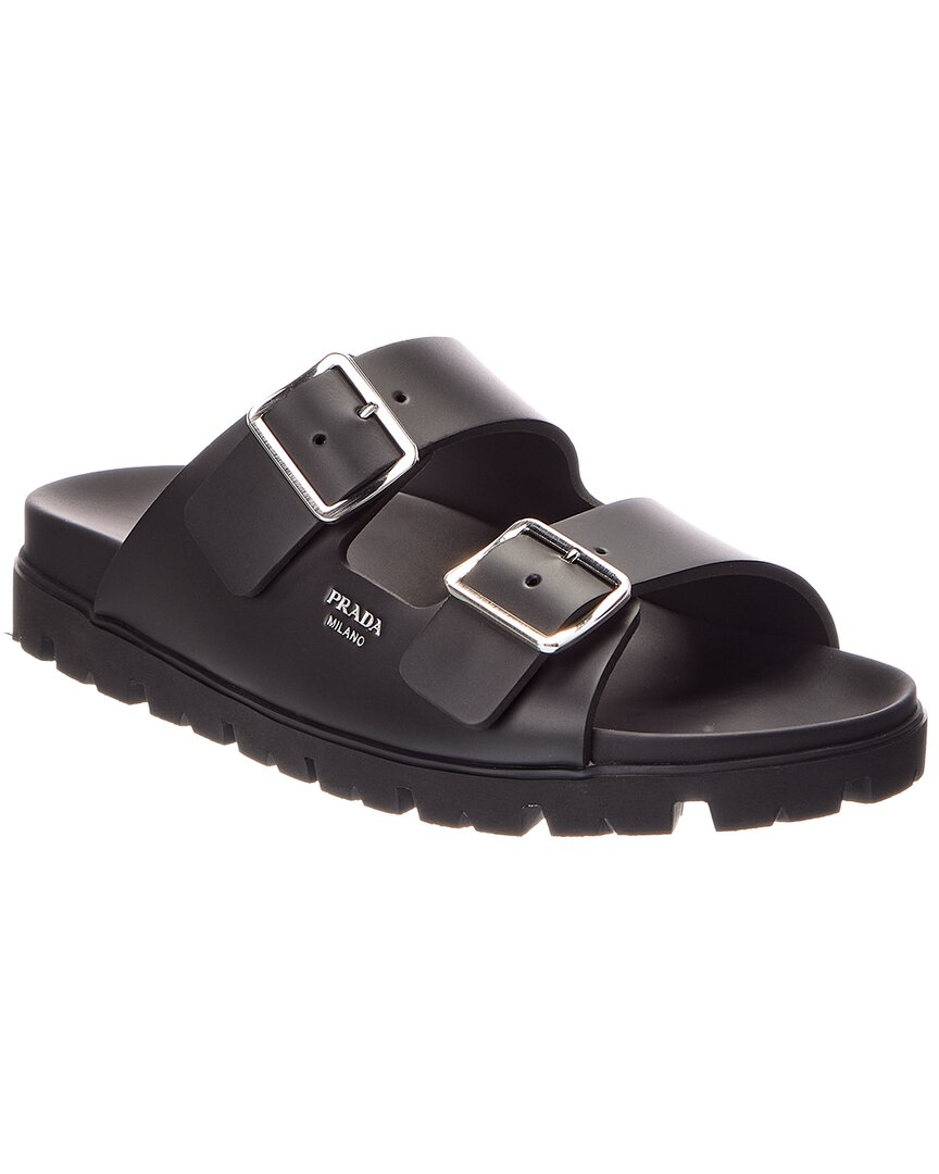 Prada | Womens | Rubber & Leather Sandal | Black
