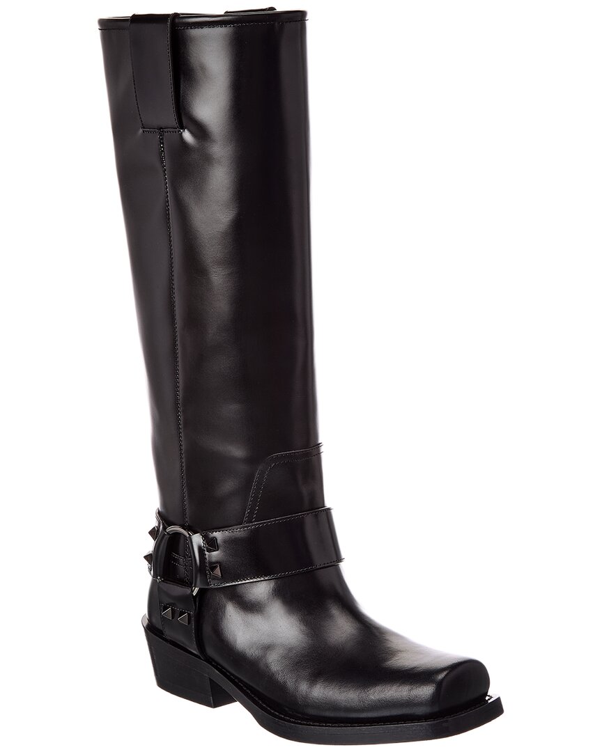 Valentino | Womens | Rockstud Leather Knee-High Boot | Black