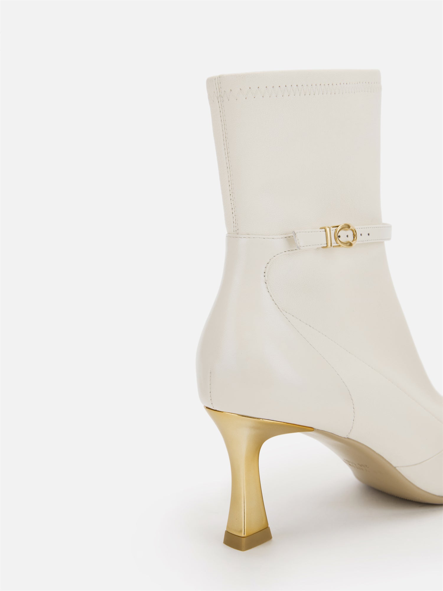 Stretch Lambskin Spliced Pointed Toe High-Heeled Ankle Boots | White