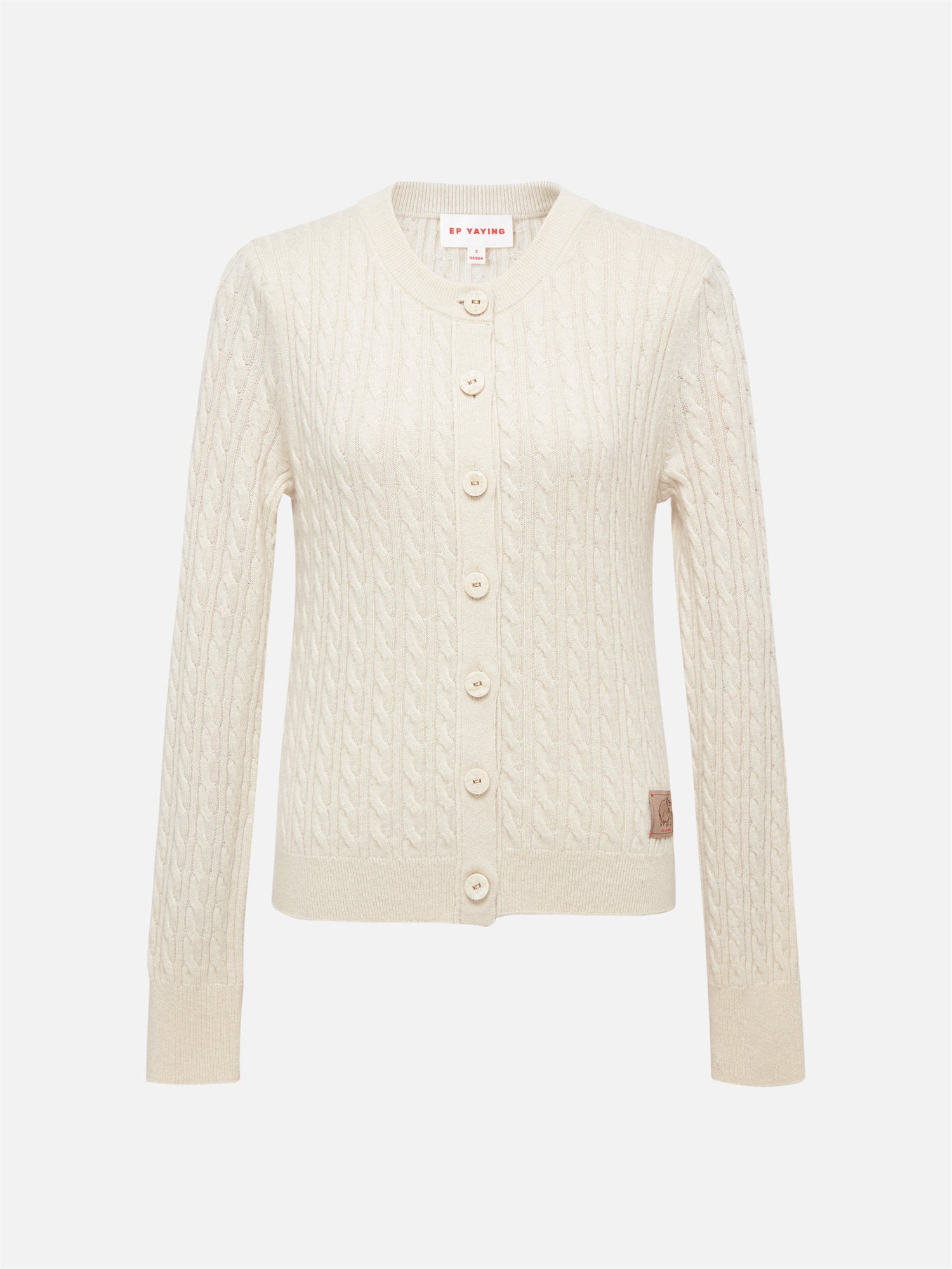 Twisted Cable Knit Round Neck Cardigan | Beige