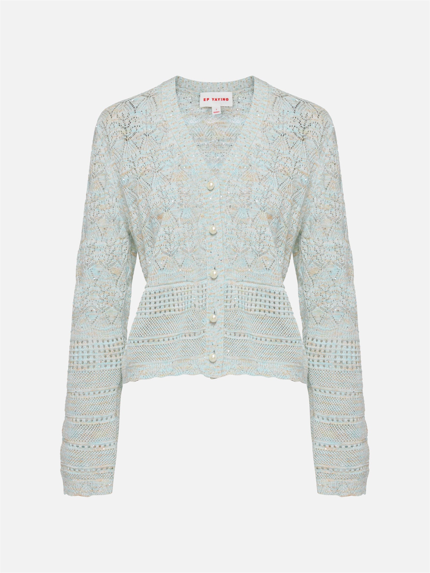 Hollow Fitted Knit Cardigan | Blue