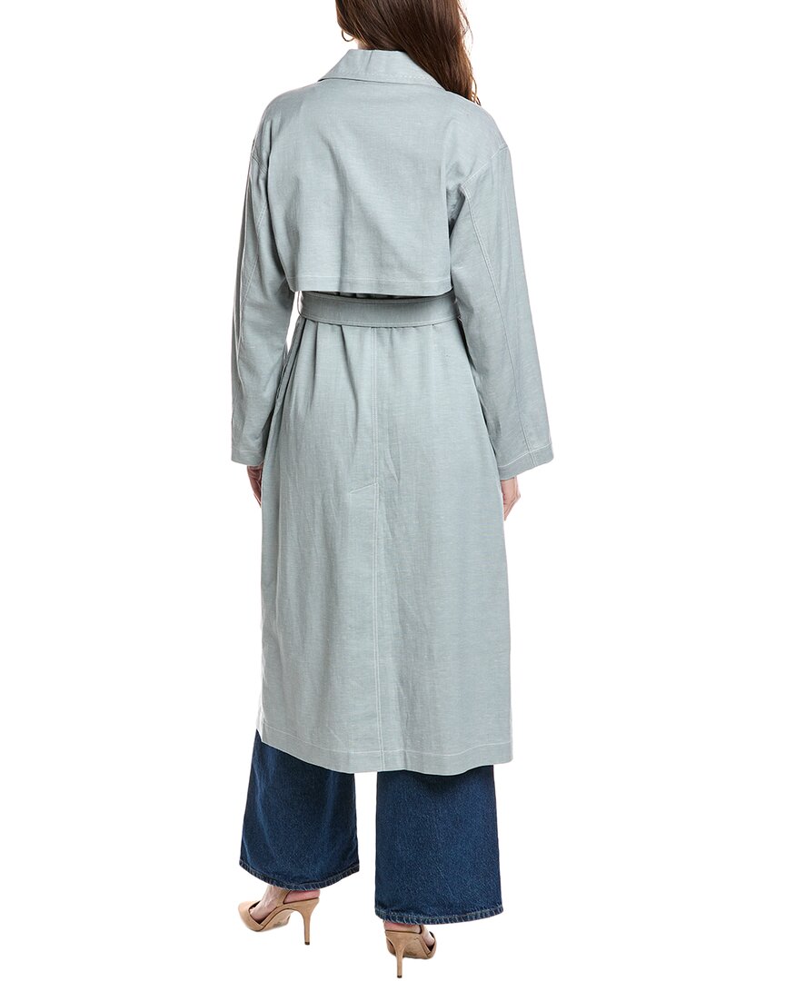 Lafayette 148 New York | Womens | Belted A-Line Linen-Blend Trench Coat | Blue