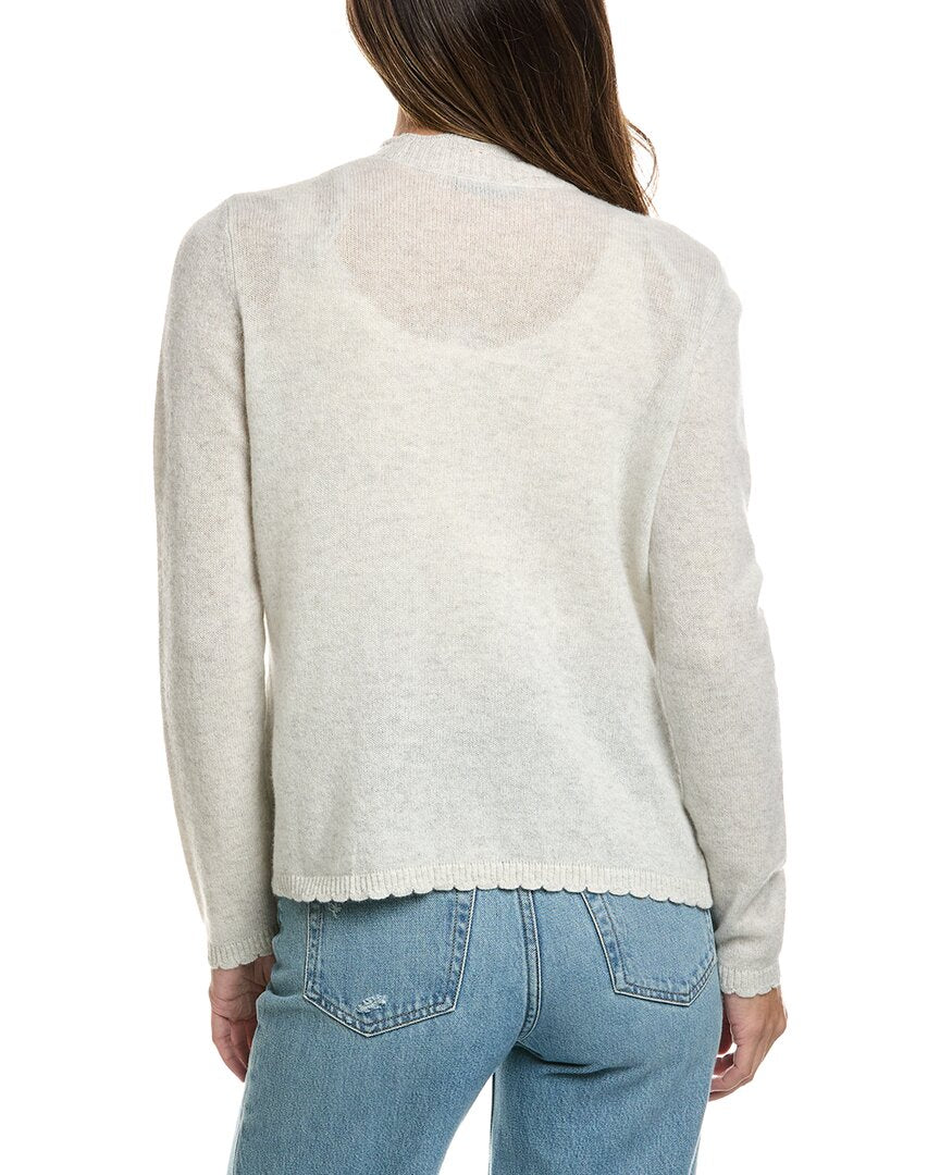 Alashan Cashmere | Womens | Leah Scallop Trim 100% Cashmere Sweater | White