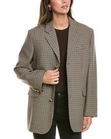 FRAME Denim | Womens | The Houndstooth Wool-Blend Blazer | Navy