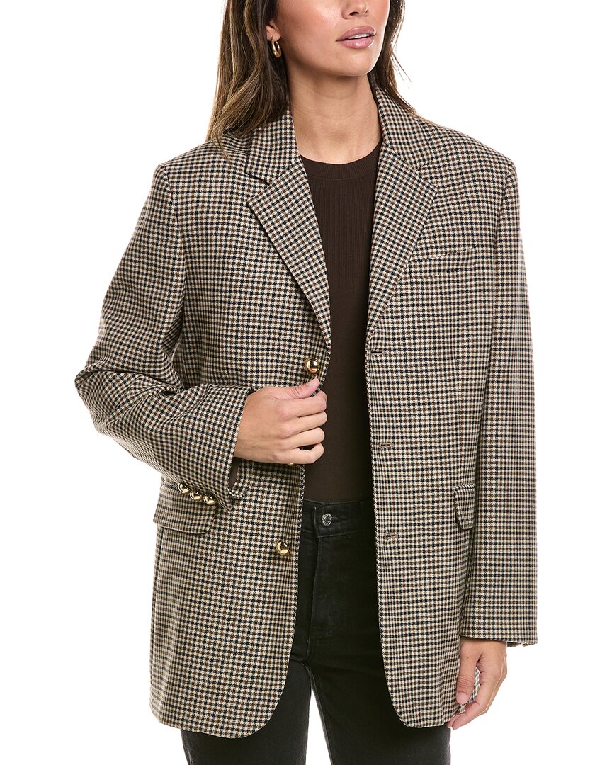 FRAME Denim | Womens | The Houndstooth Wool-Blend Blazer | Navy