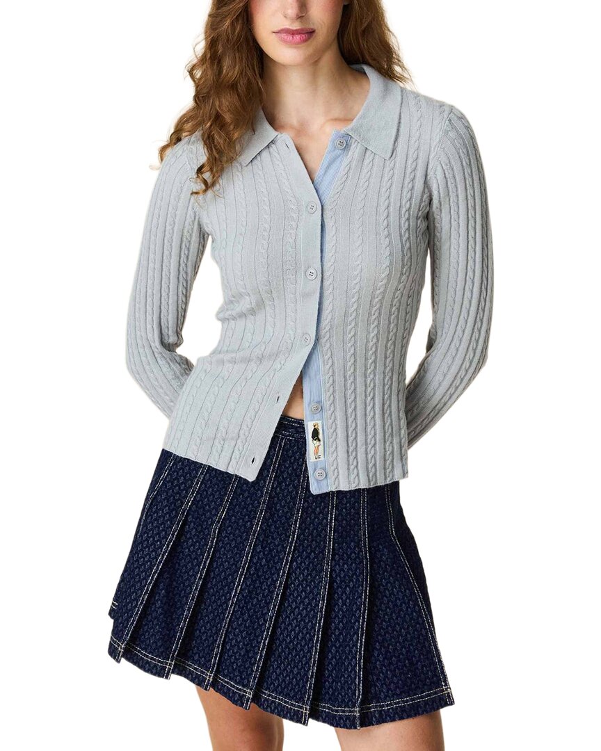 Rowing Blazers | Womens | Cable Knit Collared Wool-Blend Cardigan | gray