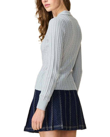 Rowing Blazers | Womens | Cable Knit Collared Wool-Blend Cardigan | gray