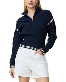 Rowing Blazers | Womens | Double Collar 1/4-Zip Wool-Blend Pullover | Navy