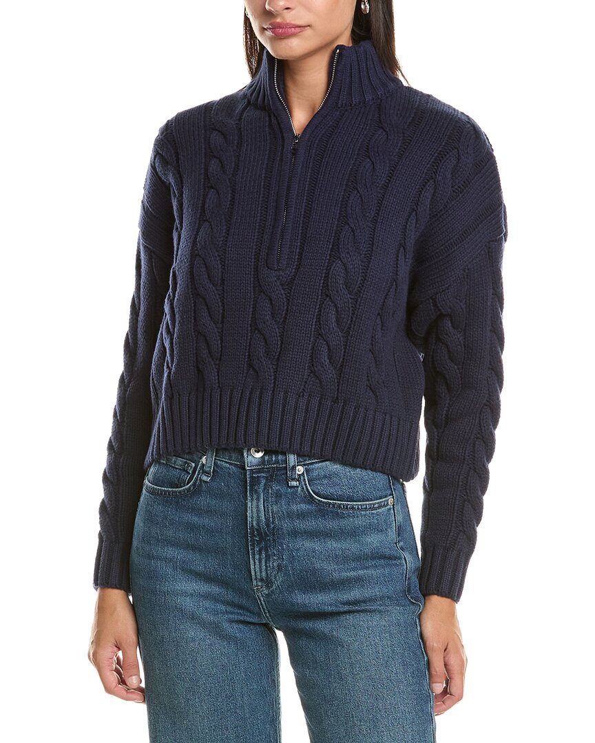 Current/Elliott | Womens | Cropped Cable Knit 1/2-Zip | Navy