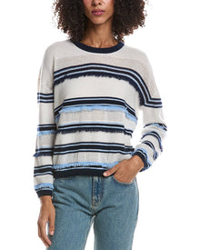 Brodie Cashmere | Womens | Funky Stripe Crewneck 100% Cashmere Sweater | White