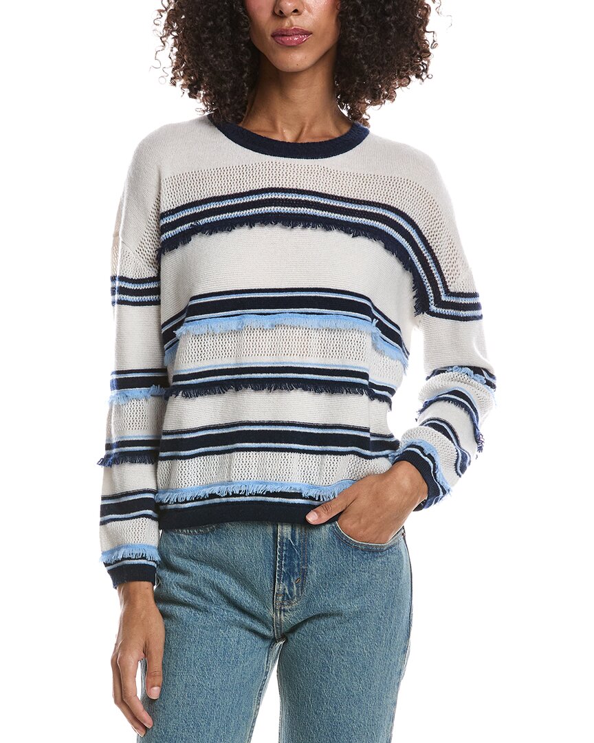 Brodie Cashmere | Womens | Funky Stripe Crewneck 100% Cashmere Sweater | White