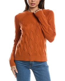 Forte Cashmere | Womens | Wandering Cable Crewneck 100% Cashmere Sweater | Brandy