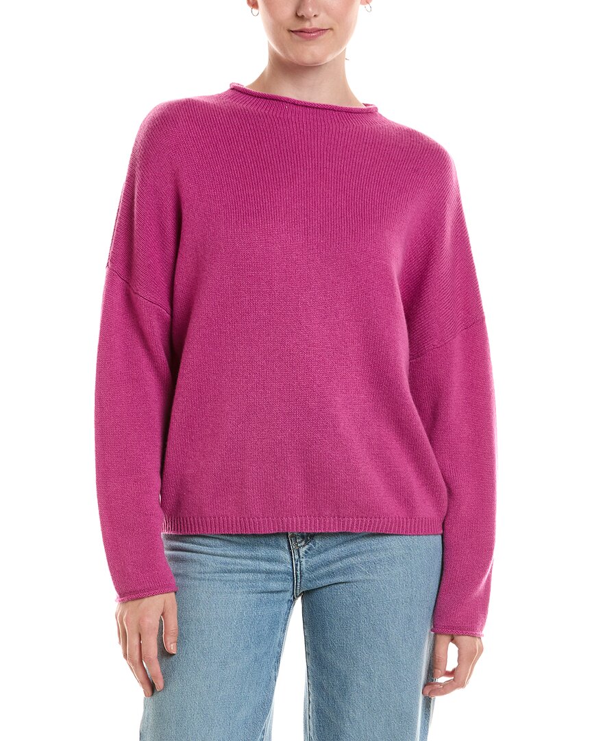 Forte Cashmere | Womens | Slouchy Roll Trim 100% Cashmere Pullover | Pink
