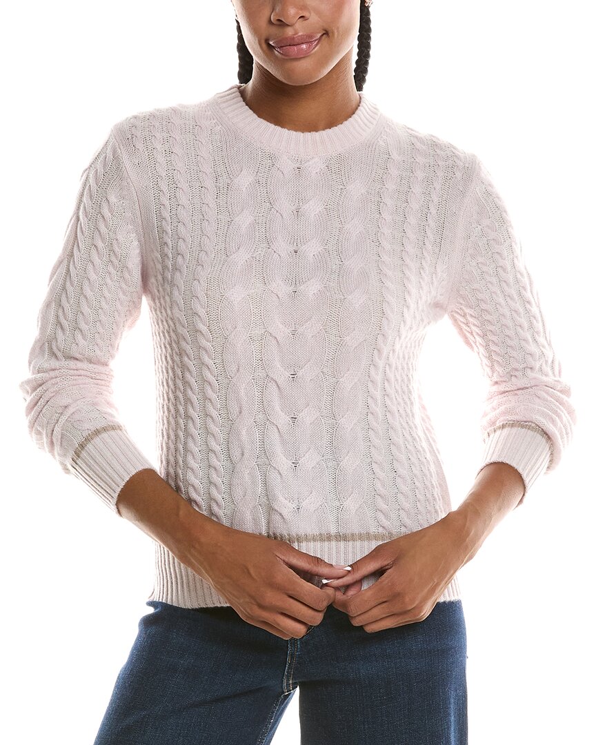 Forte Cashmere | Womens | Plaited Tipped Cable Crew Cashmere Sweater | Pink