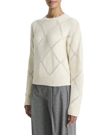 Vince | Womens | Textured Argyle Wool Sweater | White