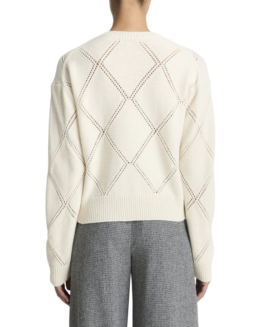 Vince | Womens | Textured Argyle Wool Sweater | White