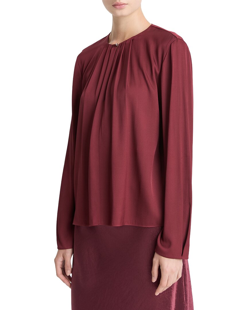 Vince | Womens | Pleated Neck Silk-Blend Blouse | Red