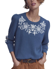 Boden | Womens | Davina Puff Sleeve Wool-Blend Jumper | Blue
