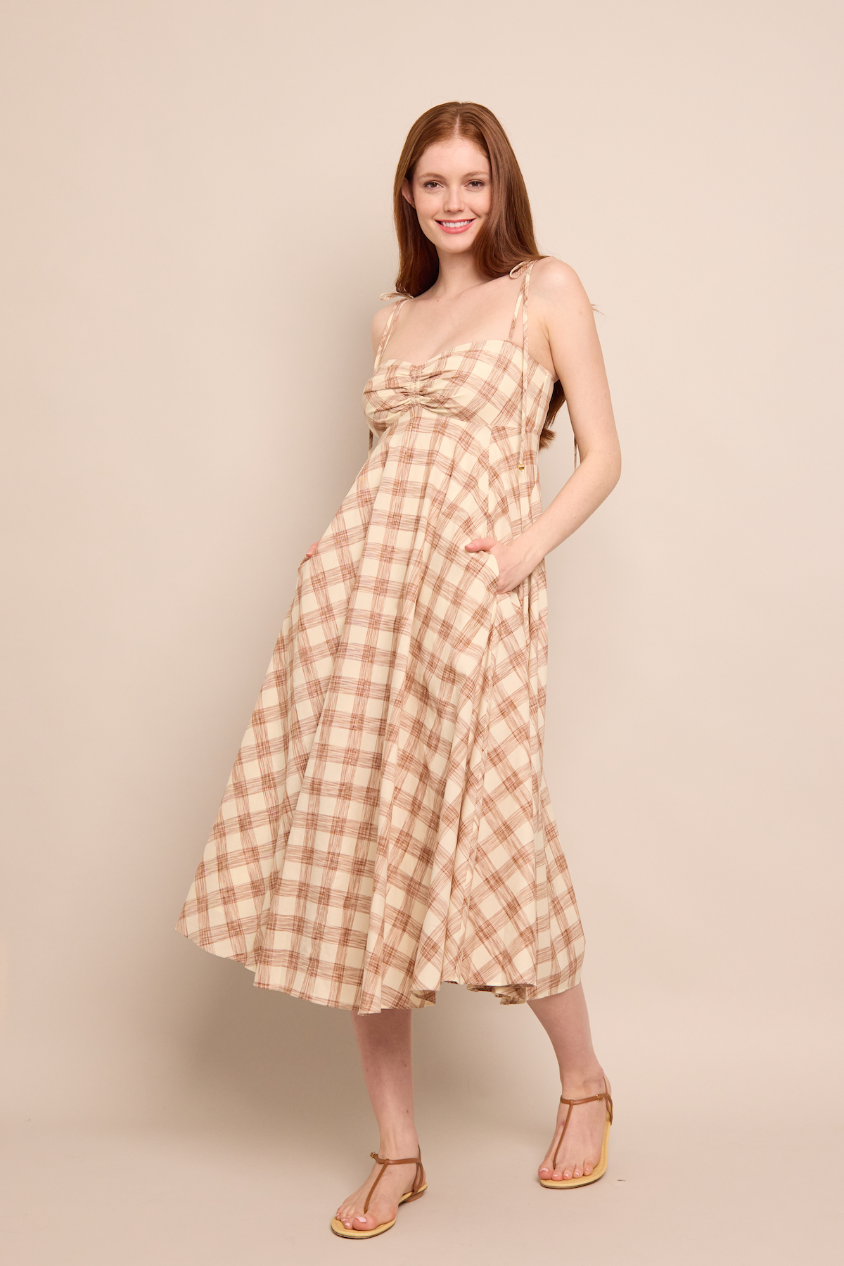 Sunray Dress | Sketched Plaid Brown