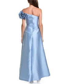 Teri Jon by Rickie Freeman | Womens | Mikado Flower One-Shoulder Bead Applique Gown | Blue