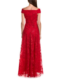 Teri Jon by Rickie Freeman | Womens | Lace Sweetheart Bodice Off-Shoulder Gown | Red
