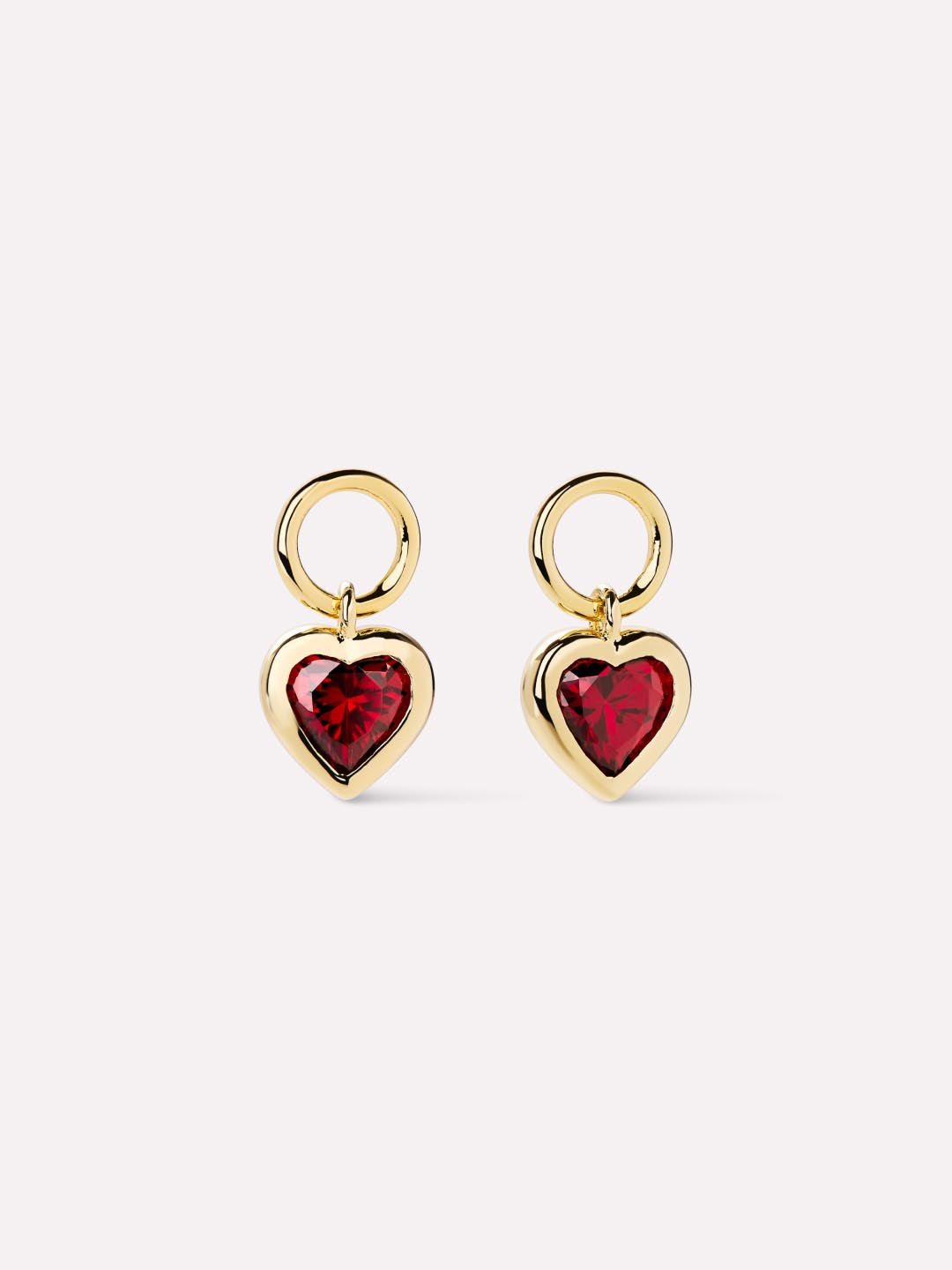 Heart Earring Charms | 14K Gold on Brass | Red Cubic Zirconia