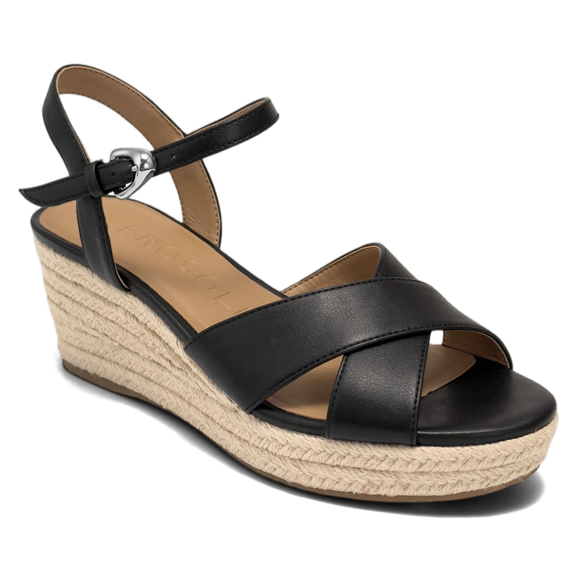 Casarina Sandal Wedge | Black Faux Soft Nappa