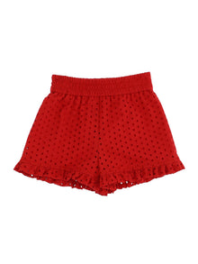 Girls | Polka Dot Lace Shorts | Red