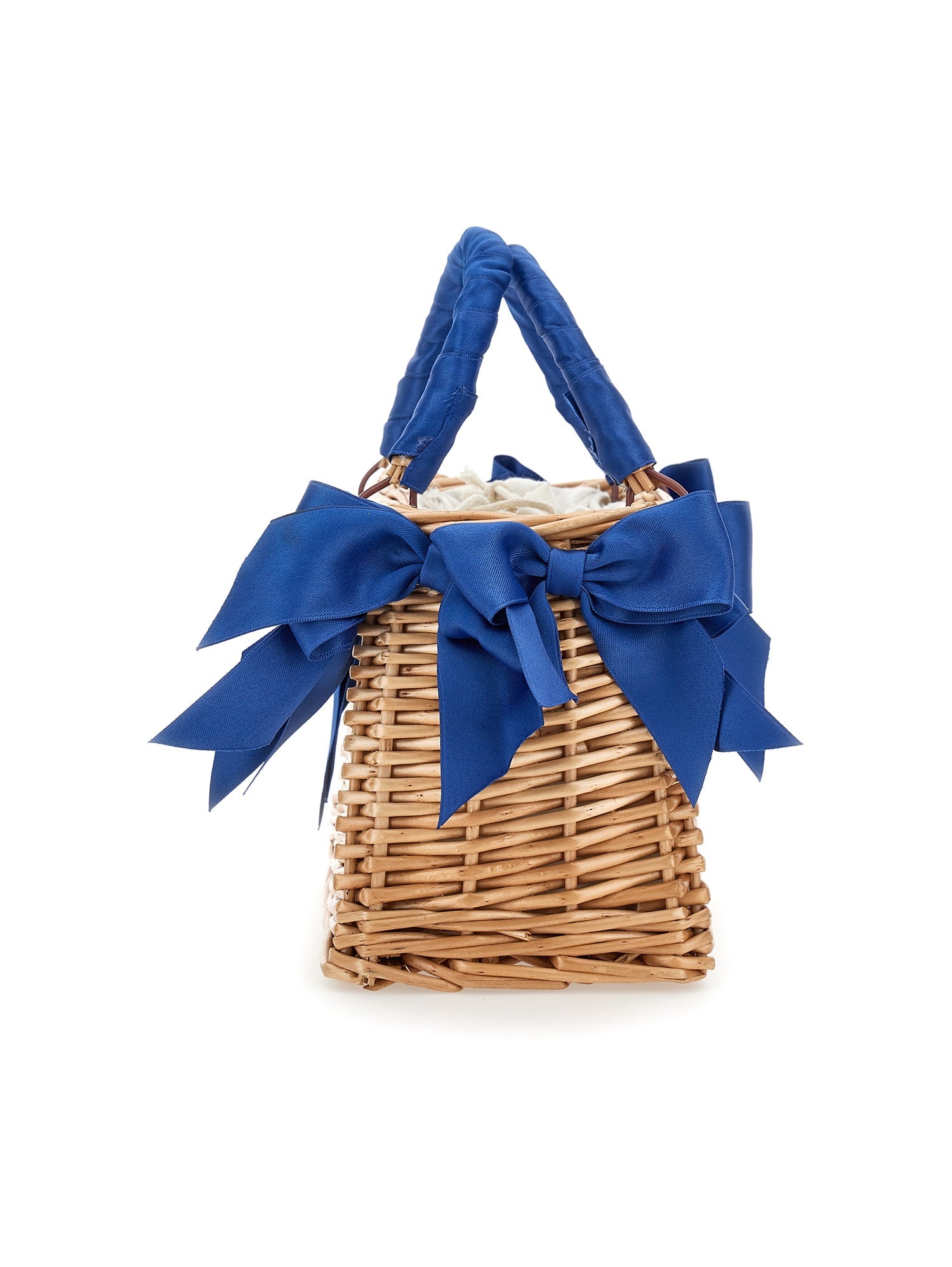 Girls | Wicker Bag With Satin Bows | Navy Blue