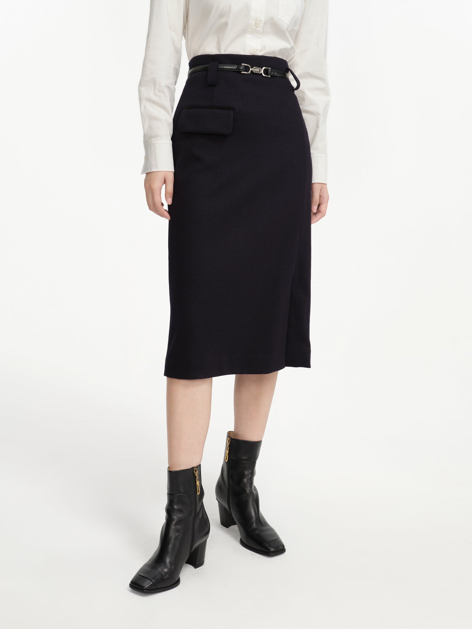 Wool Midi Skirt | Navy
