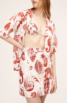 Sea Shore Cabana Shirt | Sea Shore Print Red Clay Combo