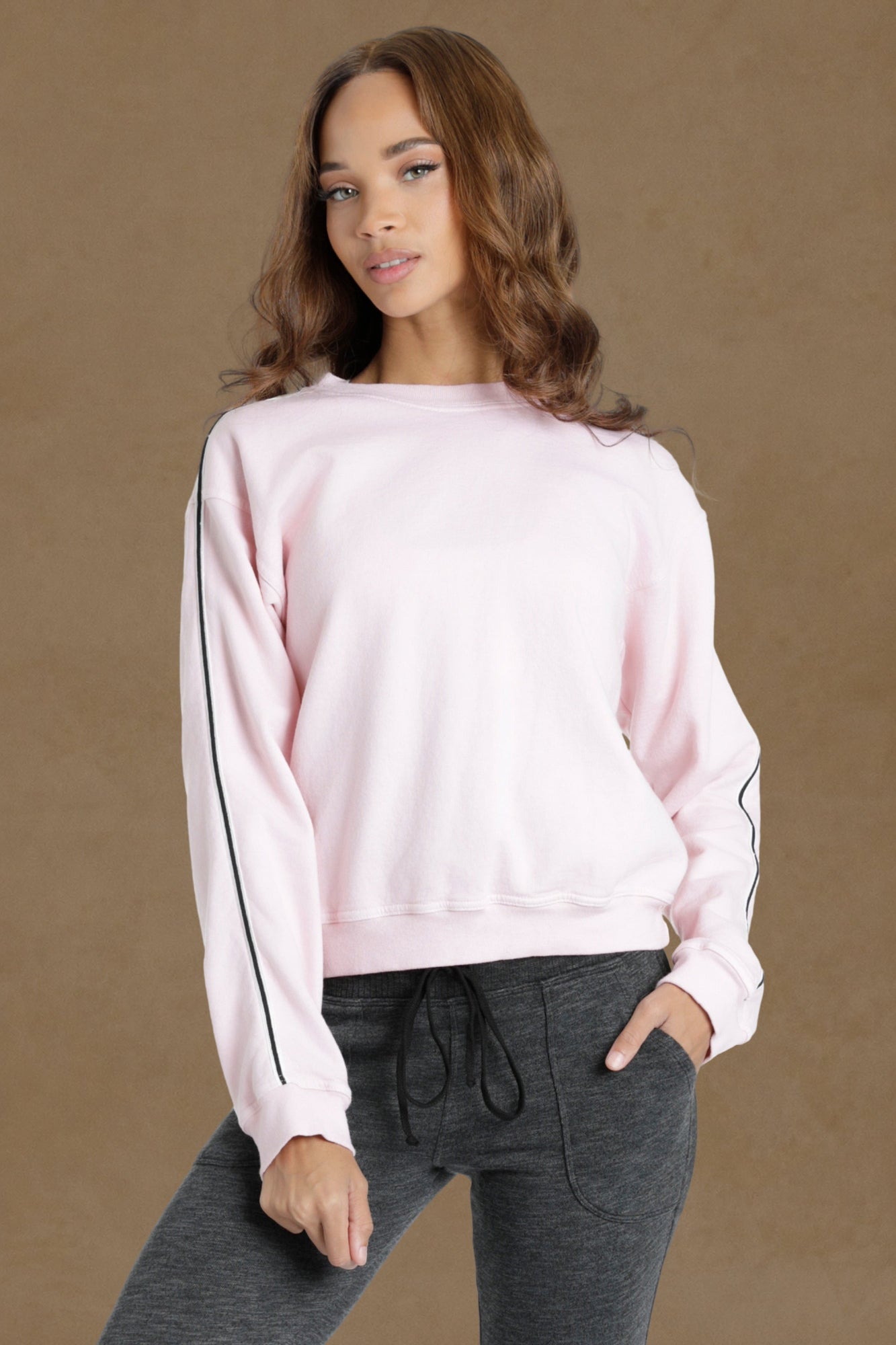 Women | Vintage Striped Sweatshirt | Cameo Pink