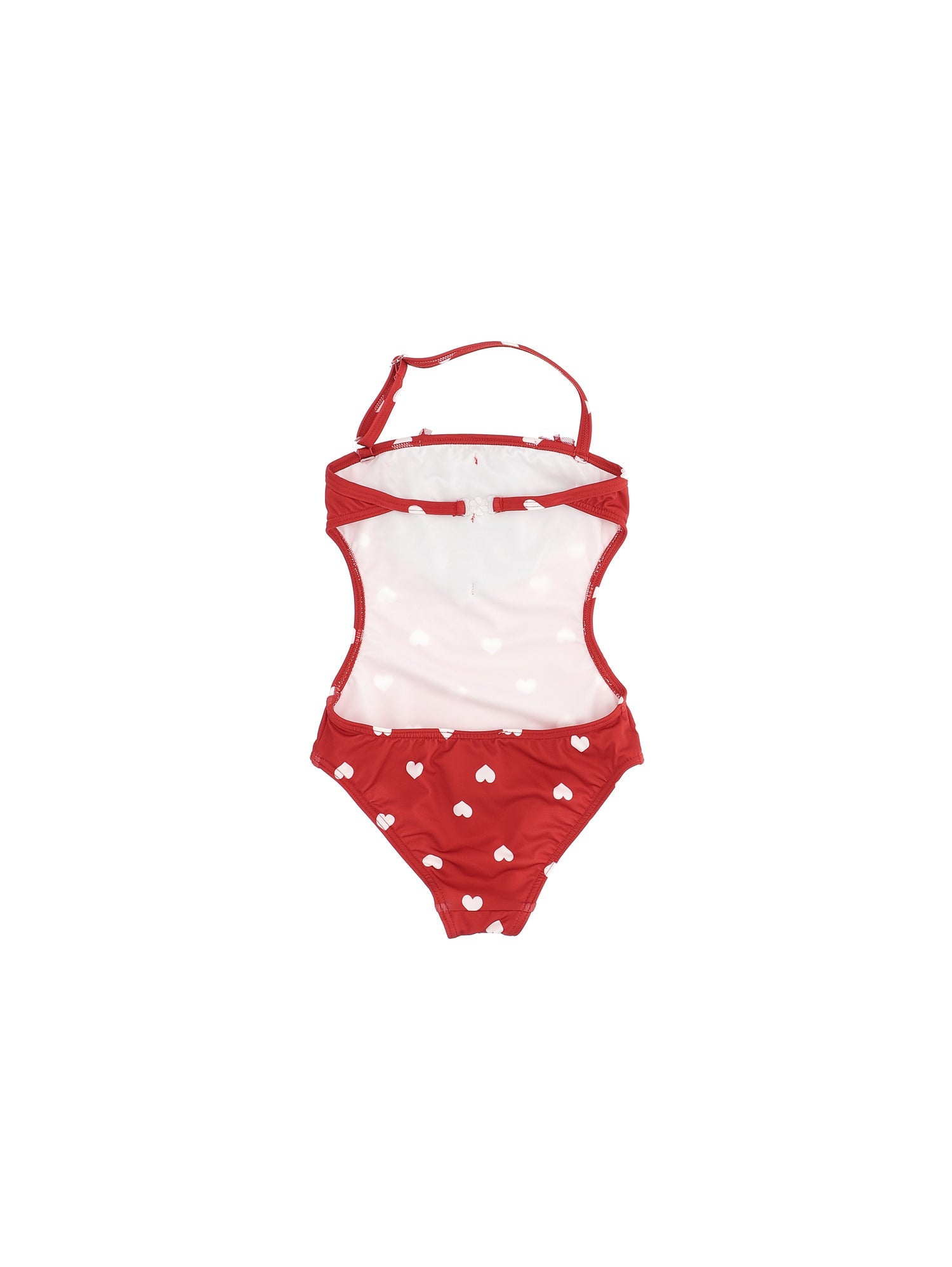 Girls | Stretch One-Piece Swimsuit With Heart Print | Red/Cream