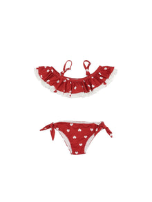 Girls | Stretch Bikini With Heart Print | Red/Cream