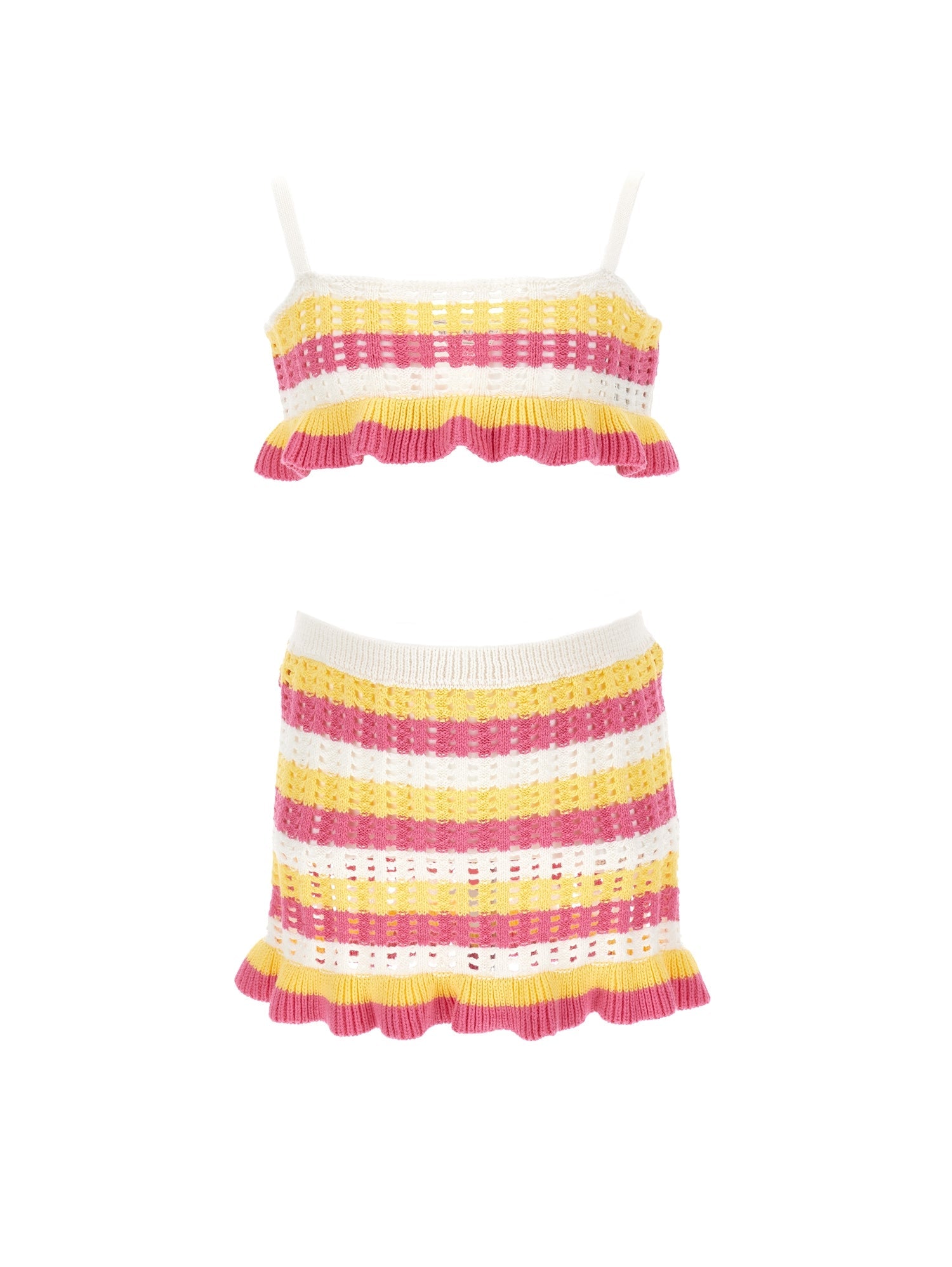 Girls | Crochet Beach Set | White/Fuchsia