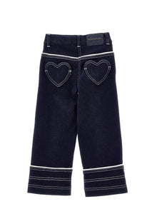 Girls | Two-Tone Jeans With Heart Pockets | Navy Blue