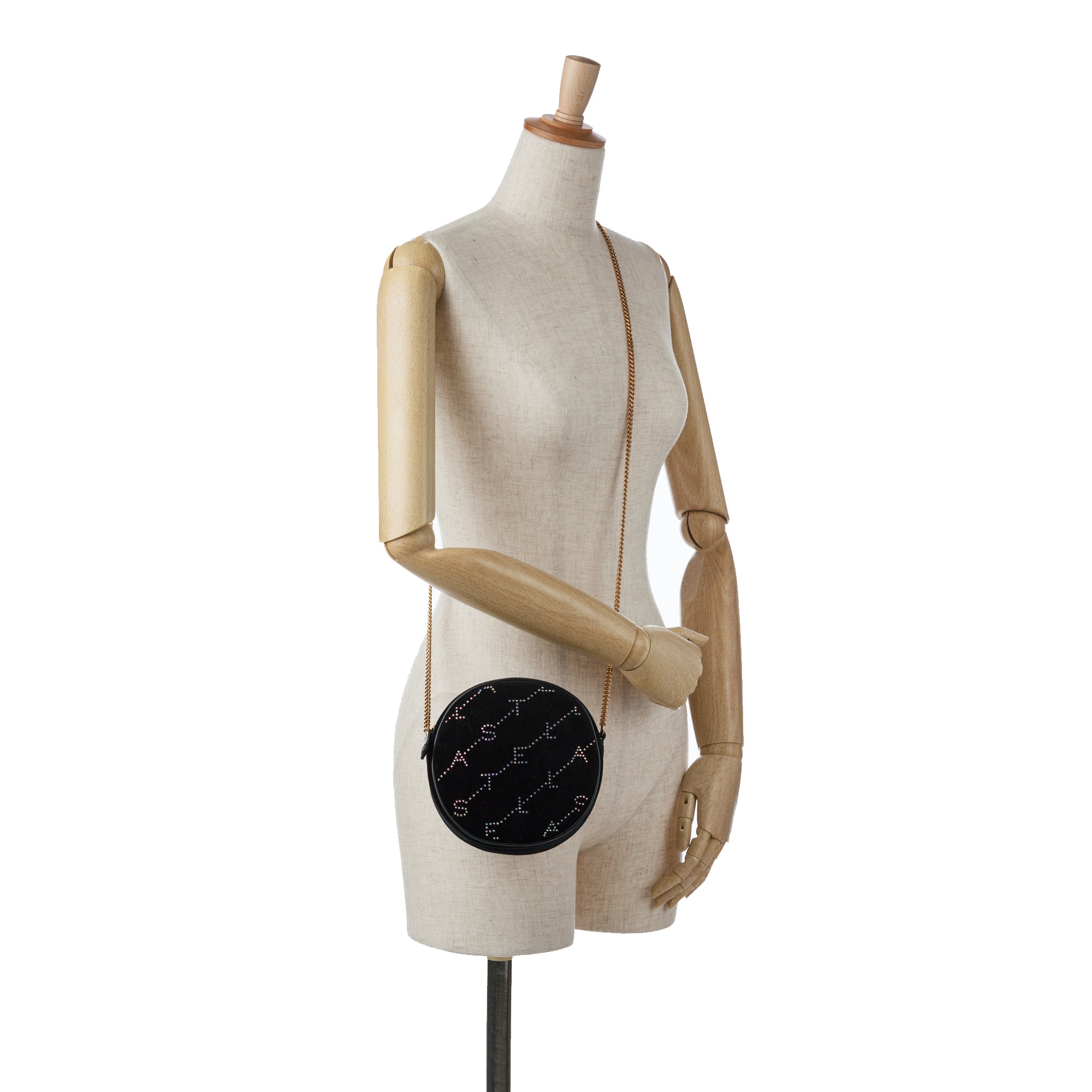 Stella McCartney | Pre-Owned Mini Crystal Monogram Round Crossbody | Black