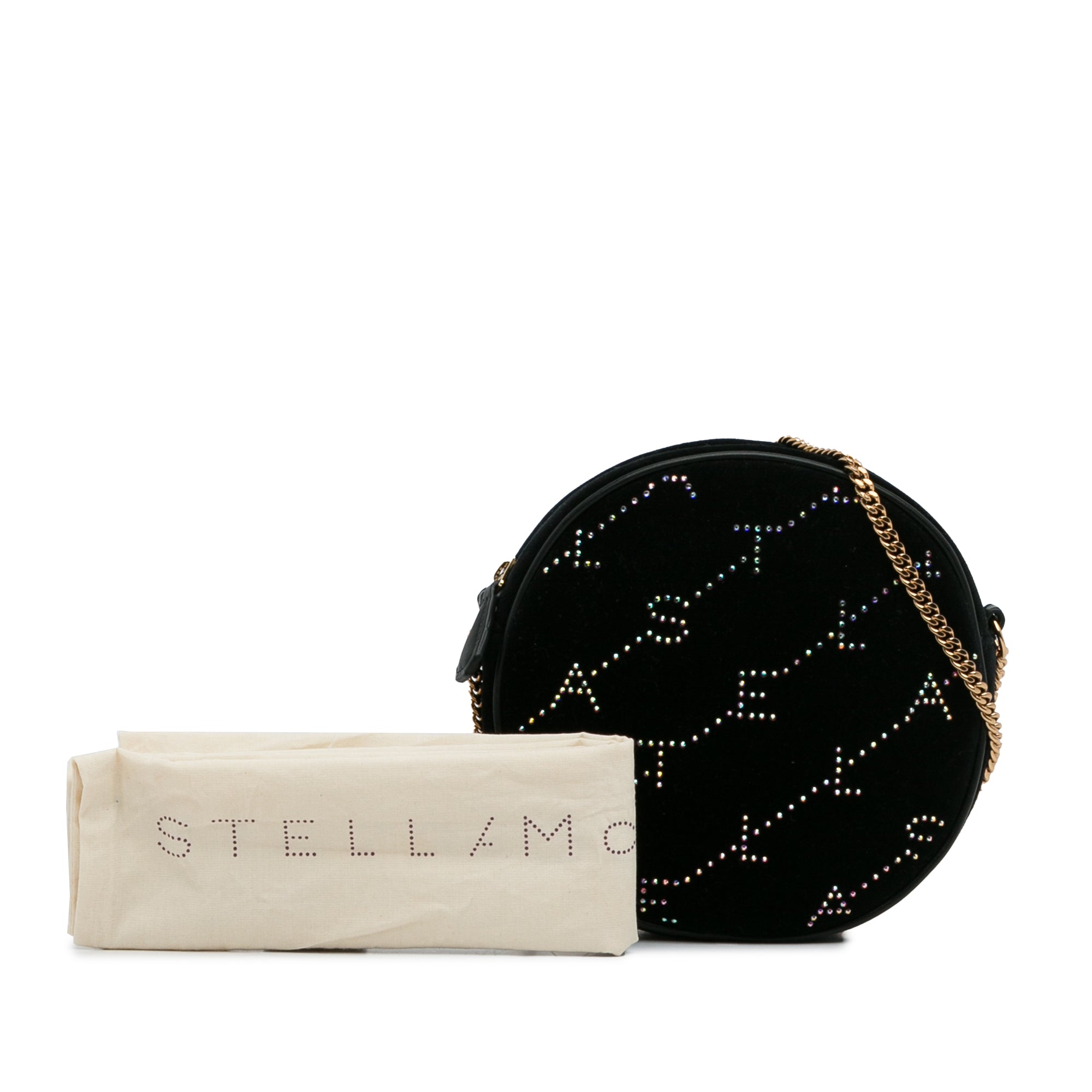 Stella McCartney | Pre-Owned Mini Crystal Monogram Round Crossbody | Black