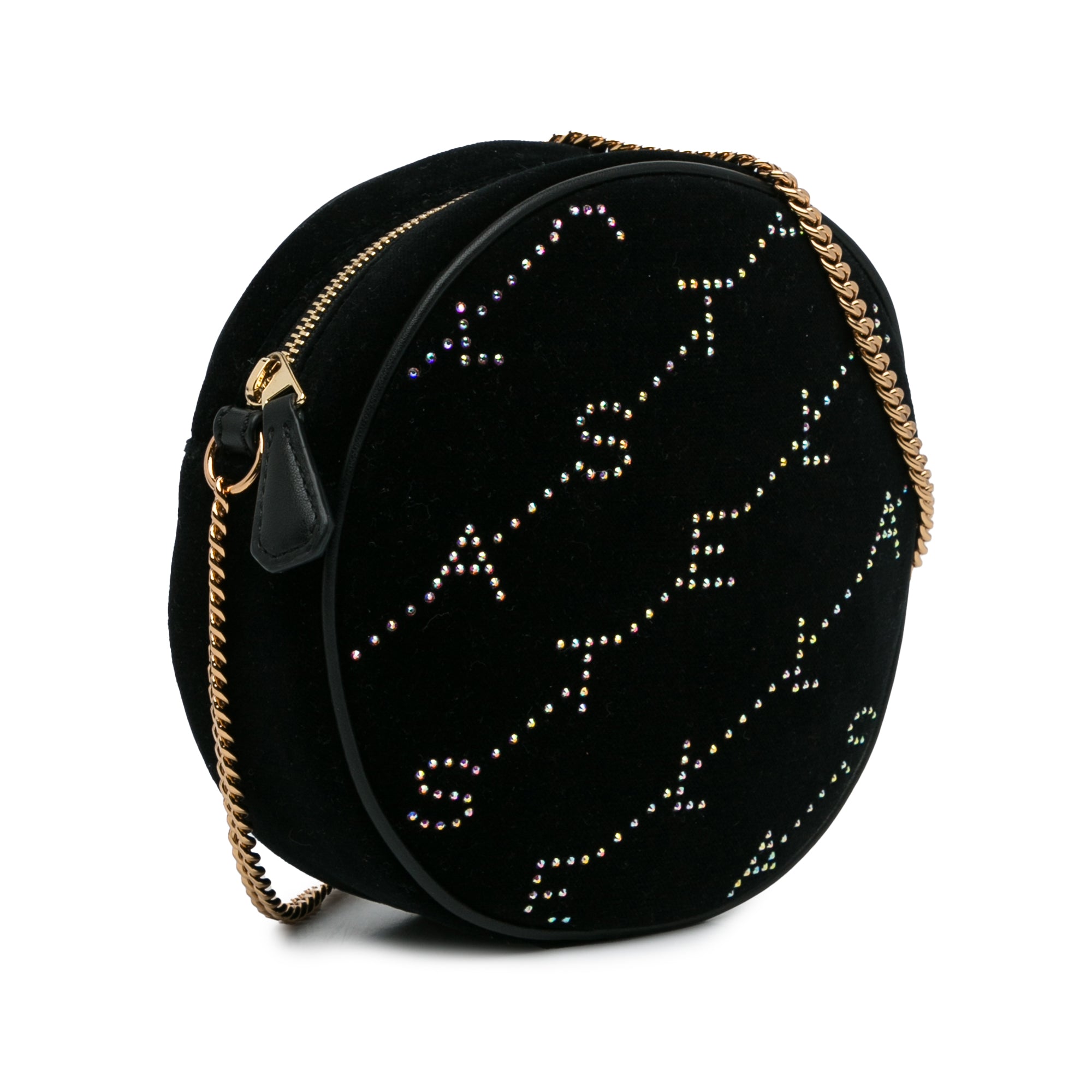 Stella McCartney | Pre-Owned Mini Crystal Monogram Round Crossbody | Black