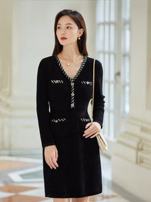 Trimmed Knit Dress | Black