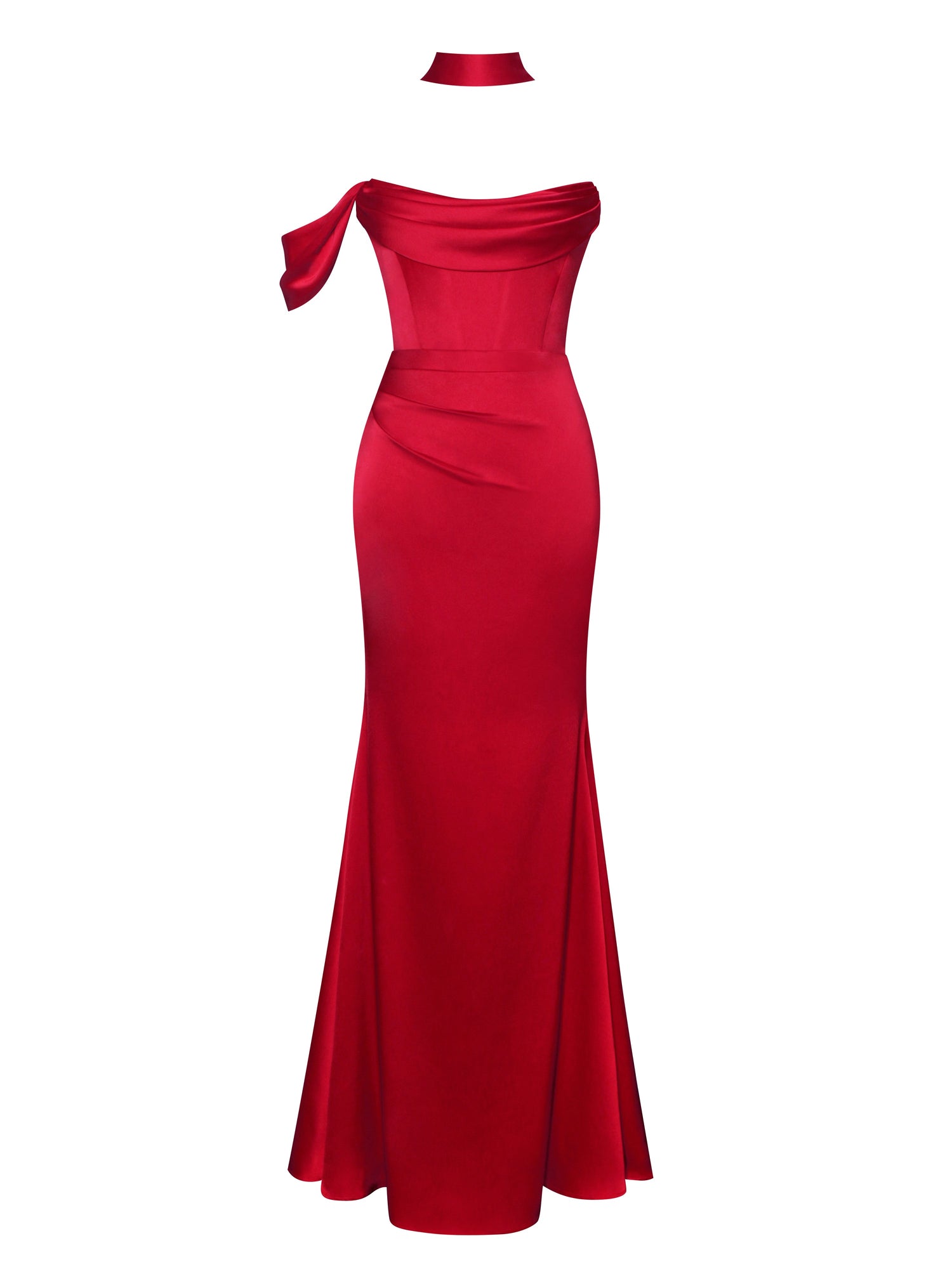 Ivona Halter Neck Double Duchess Satin Gown | Red