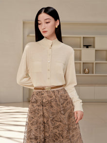 Wool Cashmere Knitted Cardigan | Beige