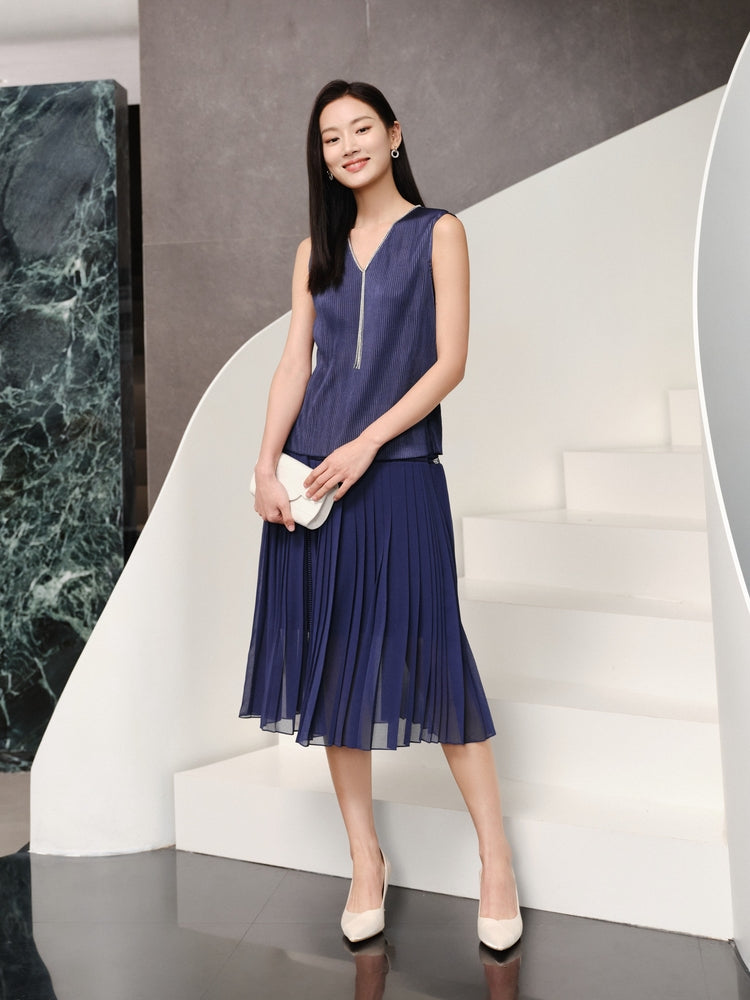 Elegant Pleated Skirt | Navy