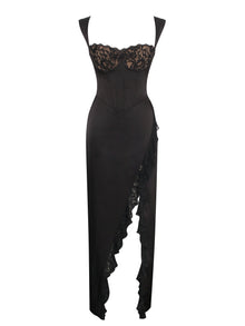 Freddie Lace Satin Maxi Corset Dress | Black