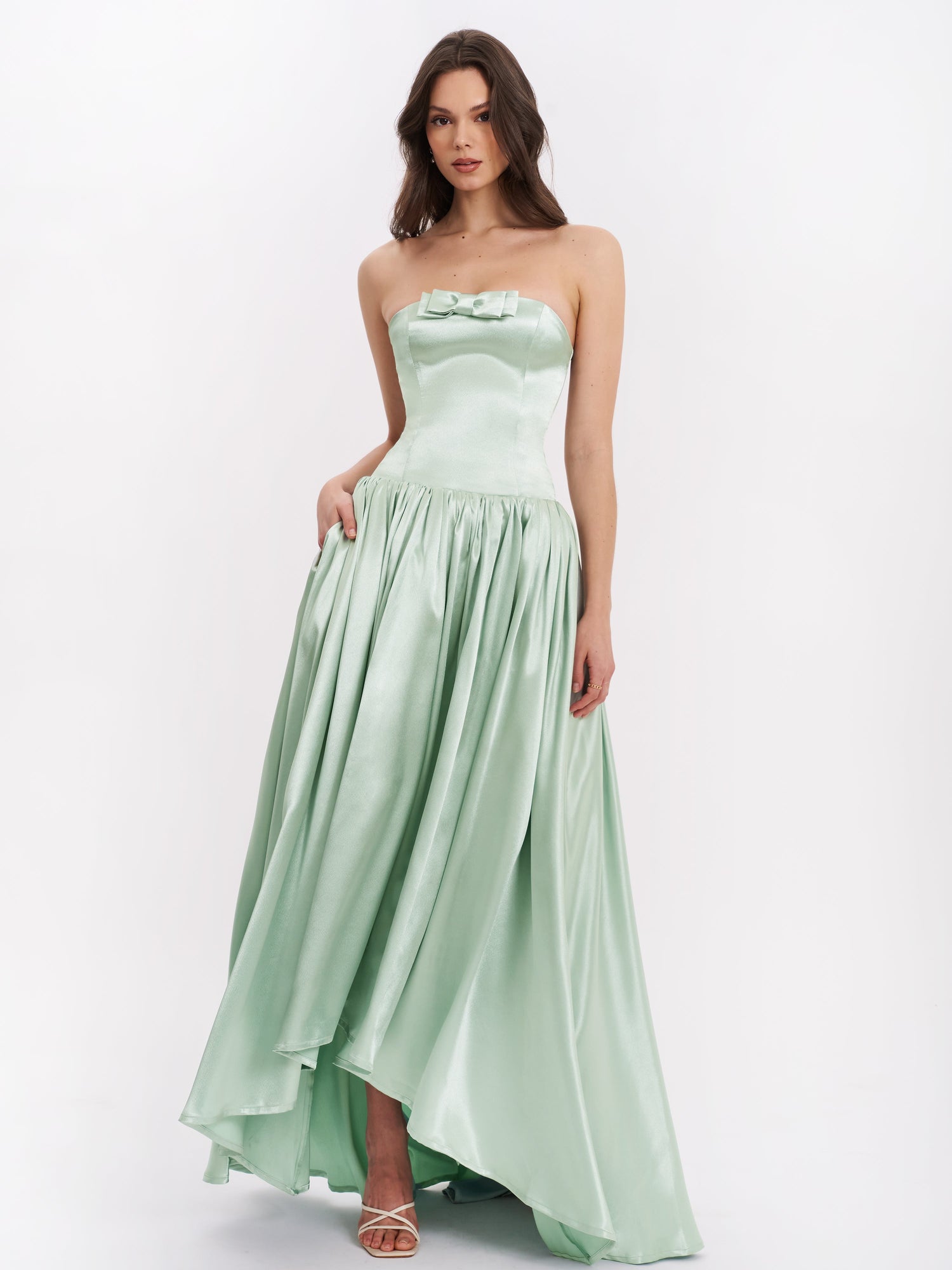 Lael Back Button Trailing Gown | Mint Green