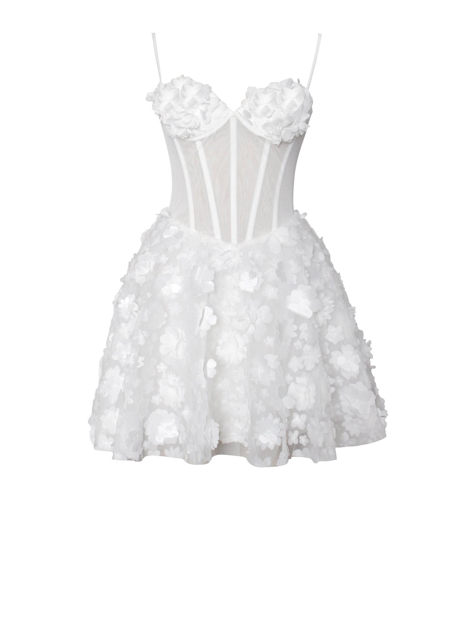 Pamila Mesh Puffy Mini Dress | White Floral