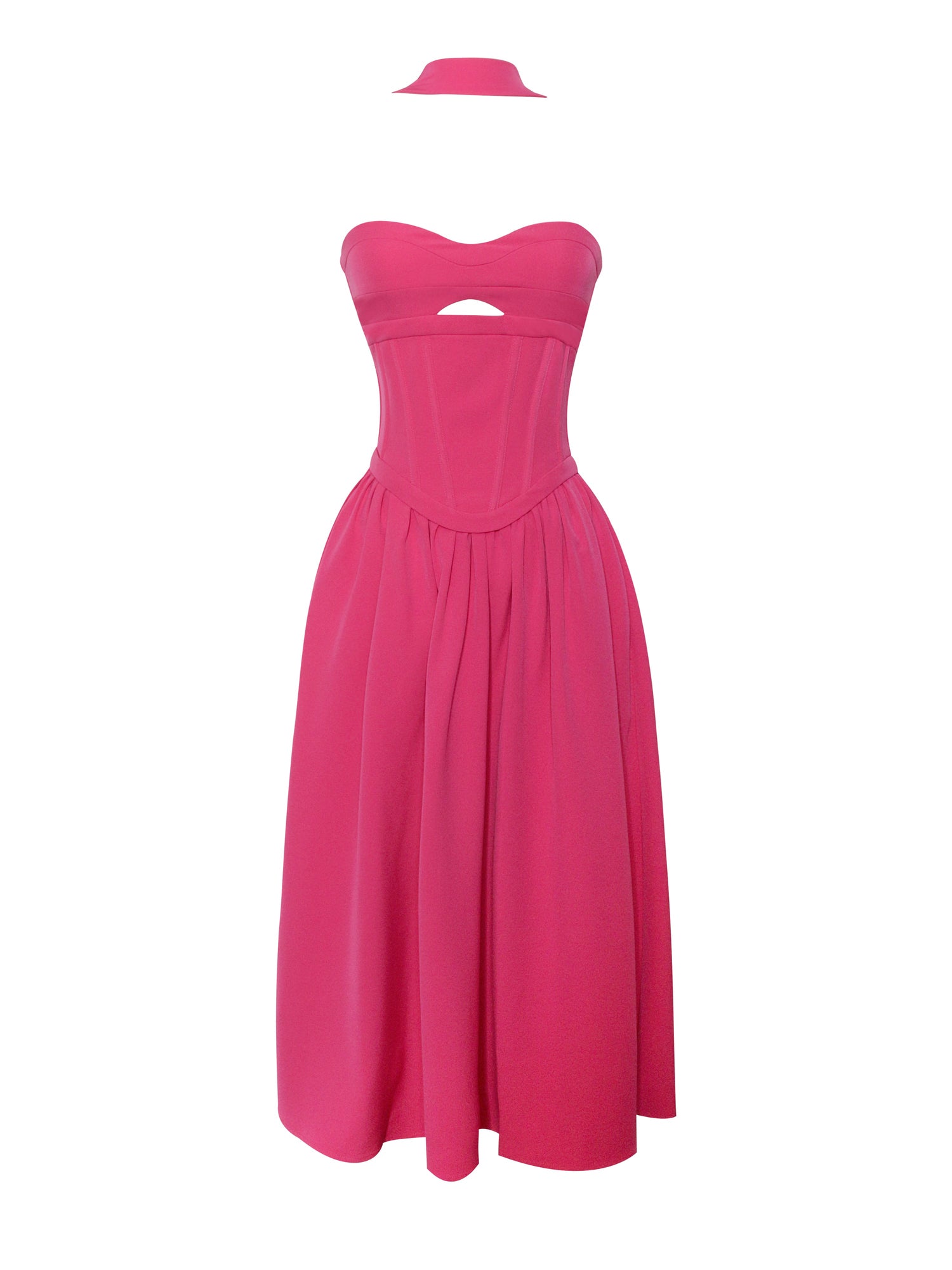 Maia Halter Neck Corset Midi Sundress | Fuchsia