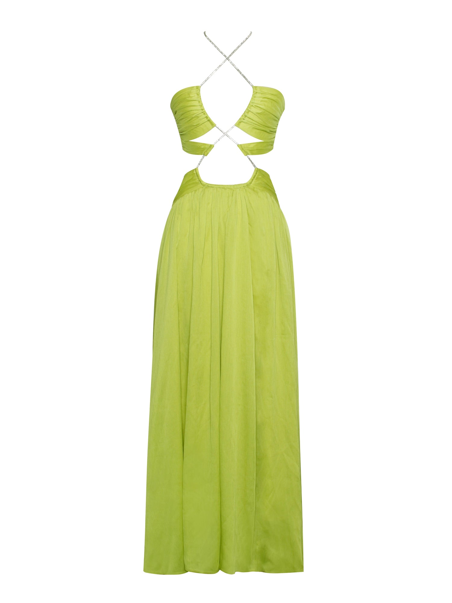 Quinby Chiffon Pleated Lace Up Maxi Dress | Lemon