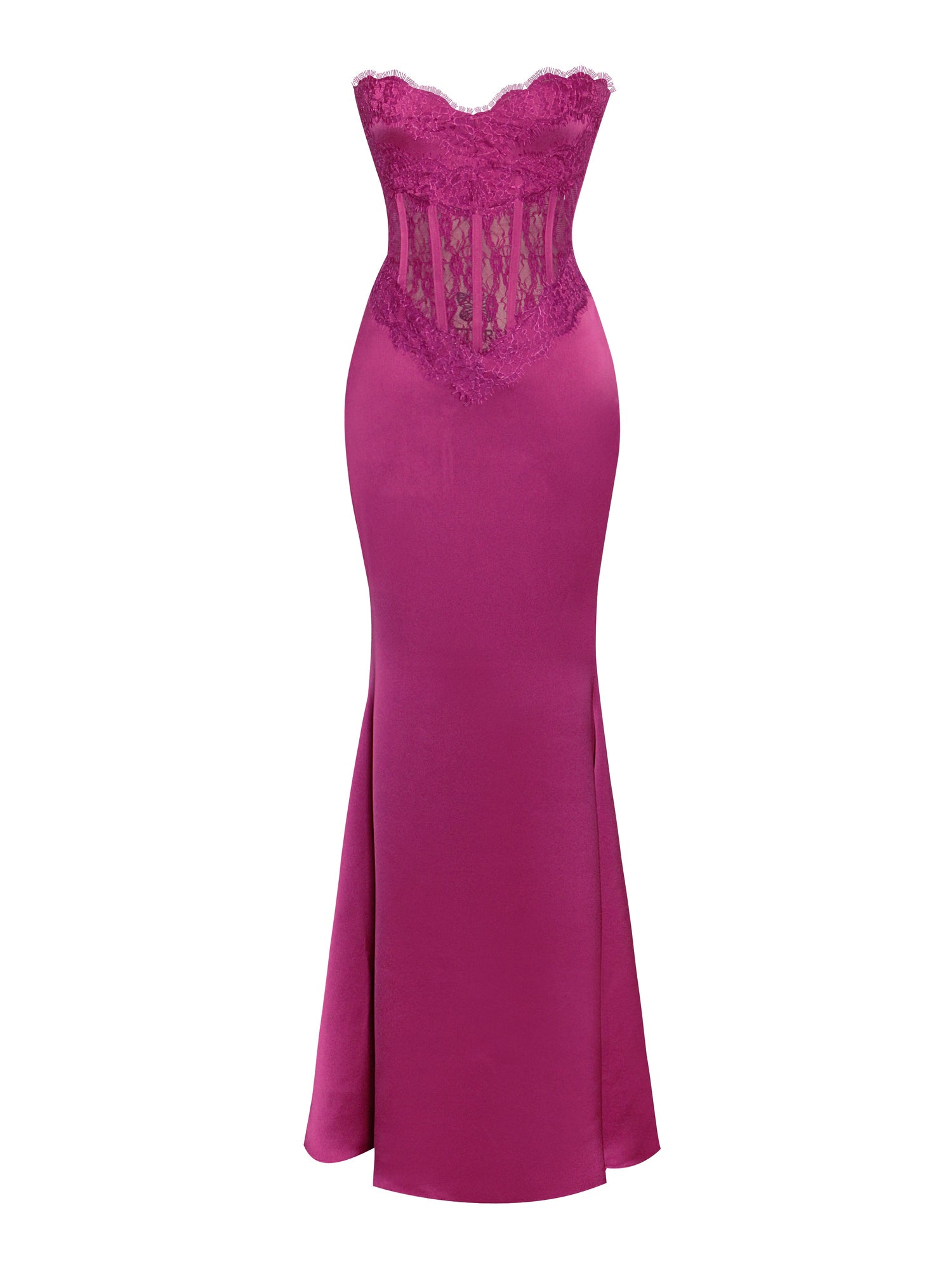 Everleigh Lace Satin Corset Maxi Dress | Fuchsia